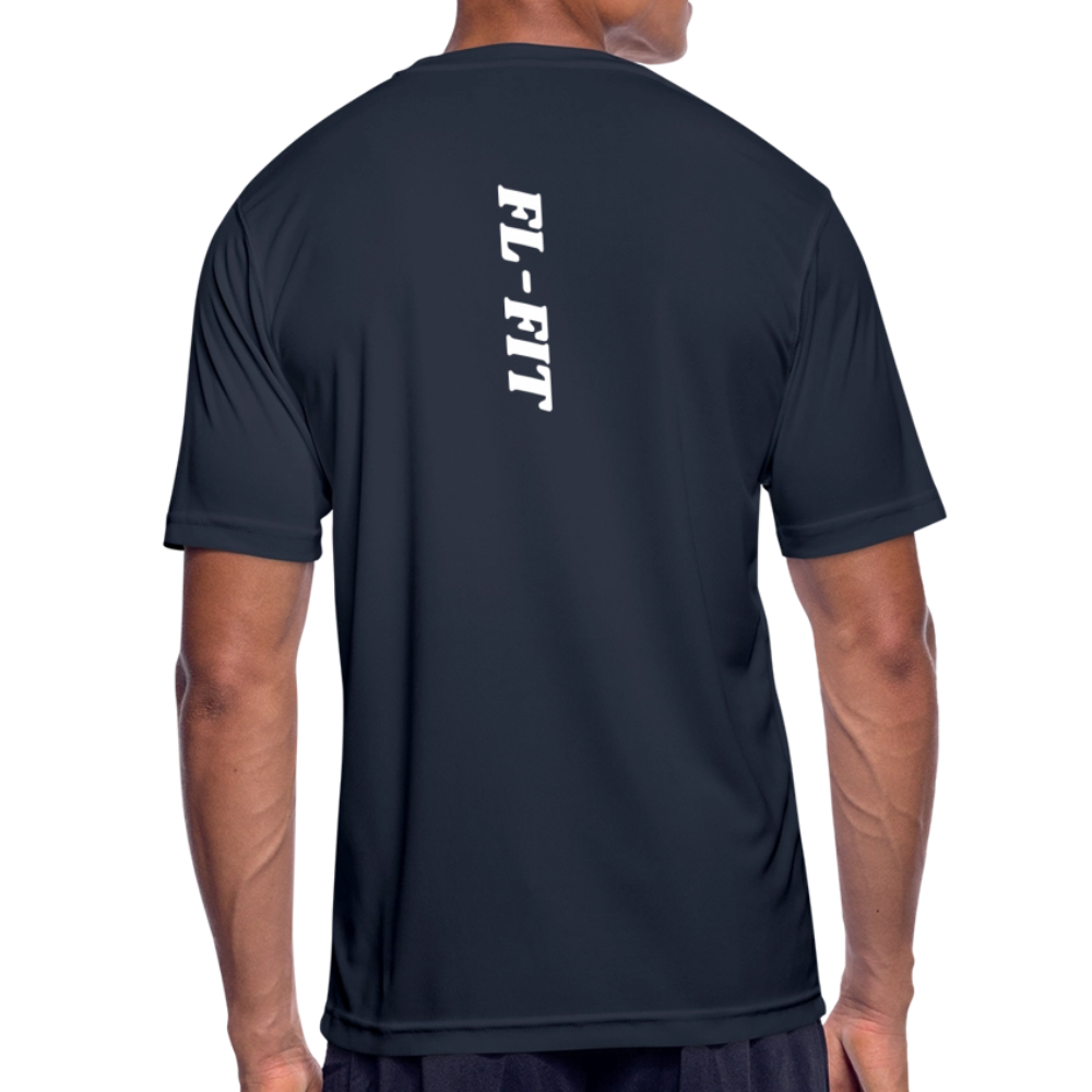 Chemise de sport homme bleu marine foncé manches courtes avec el-fit imprimé verticalement au dos