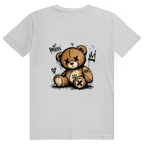 Dos du t-shirt en coton unisexe blanc avec une illustration de teddy bear style street art grunge.