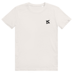 Face avant du t-shirt unisexe en coton blanc avec le logo noir FL-Fit sur la poitrine.