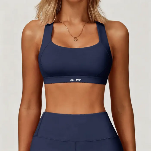 Femme portant une Brassière gainant bleu nuit FL-FIT pour femme fitness