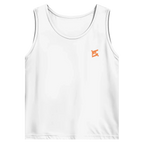 Face avant d'un débardeur basic blanc avec logo de couleur orange 
