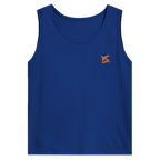 Face avant d'un débardeur basic bleu avec logo de couleur orange 
