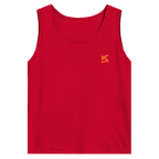 Face avant d'un débardeur basic rouge avec logo de couleur orange 