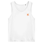 Face avant d'un débardeur premium couleur blanc avec logo couleur orange 