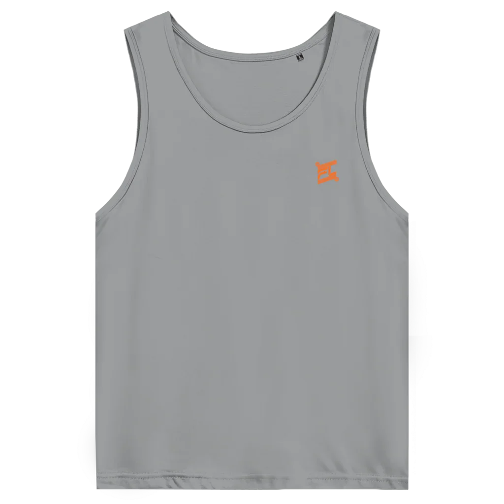 Face avant d'un débardeur premium couleur gris avec logo couleur orange 