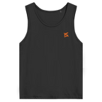 Face avant d'un débardeur premium couleur noir avec logo couleur orange 