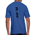 FL-FIT T-shirt Bleu — Dos, logo FL-FIT vertical noir, coupe classique sport