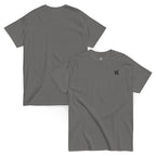 FL-FIT classic tee unisexe gris chiné, mockup face et dos, logo noir simple
