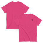 FL-FIT classic tee unisexe rose fuchsia, mockup face et dos, logo noir simple
