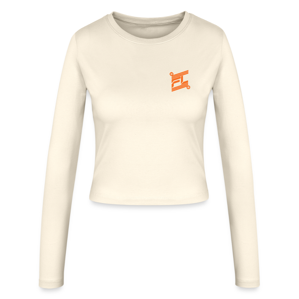 FL-FIT Crop Top Stella — femme, beige, manches longues, logo FL orange poitrine