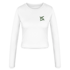 FL-FIT Crop Top Stella — femme, blanc, manches longues, logo FL vert imprimé poitrine

