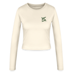 FL-FIT Crop Top Stella — femme, crème, manches longues, logo FL vert imprimé poitrine
