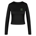 FL-FIT Crop Top Stella — femme, noir, manches longues, logo FL vert imprimé poitrine
