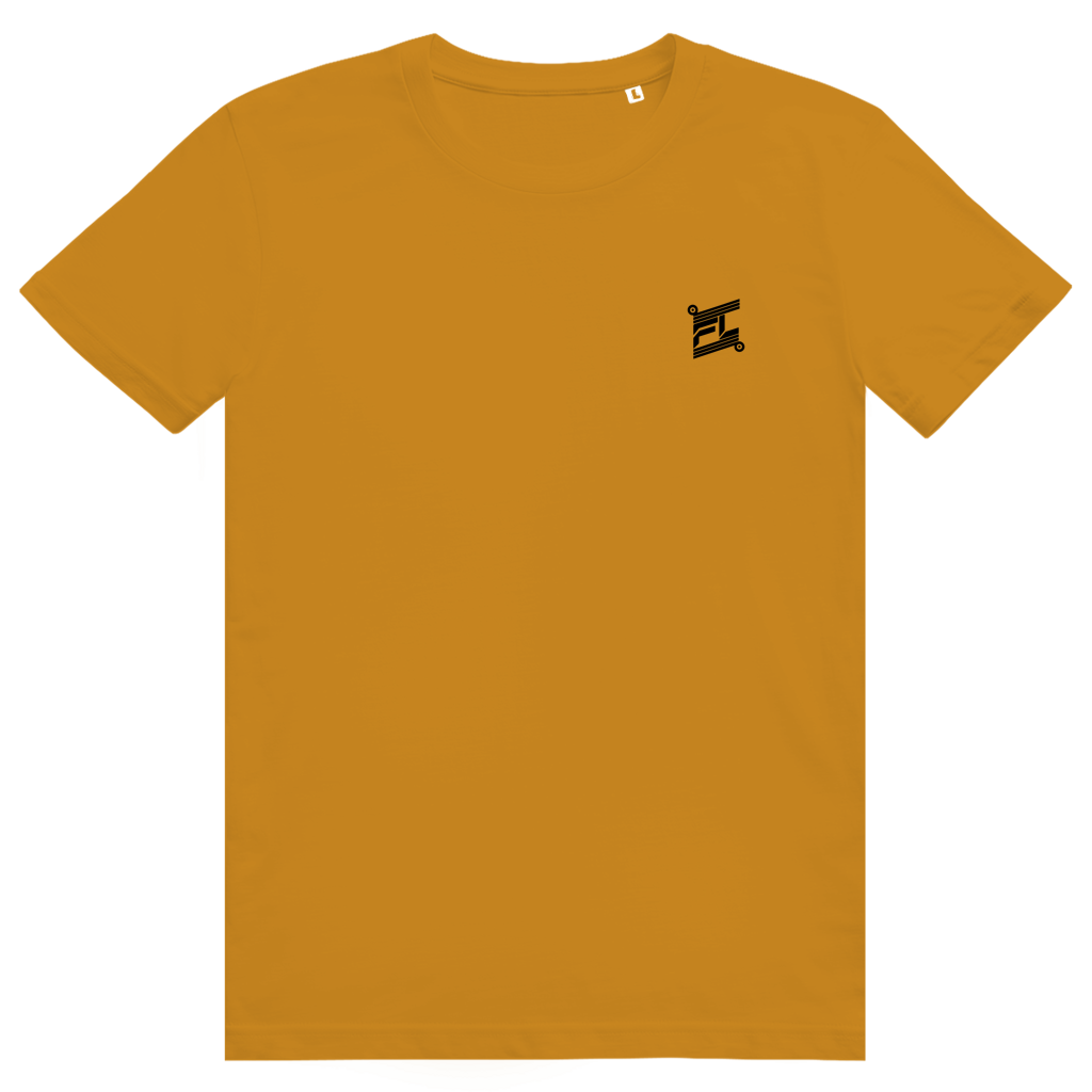 FL-FIT T-shirt — homme, orange, coupe classique, logo FL noir discret poitrine, dos graphique
