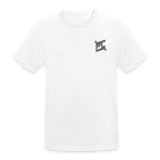 T-shirt respirant homme blanc vue de face à plat, col rond, design minimaliste sans logo visible, fond blanc
