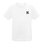 T-shirt respirant homme blanc vue de face à plat, col rond, manches courtes, tissu technique léger, fond blanc
