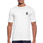 T-shirt respirant homme blanc vue de face à plat, col rond, manches courtes, tissu technique léger, fond blanc
