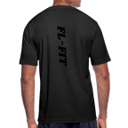 T-shirt respirant homme noir avec logo FL blanc imprimé poitrine, porté mannequin, col rond, manches courtes