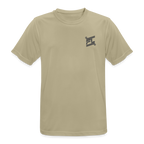 T-shirt respirant homme orange néon porté mannequin vue de face, col rond, coupe classique, graphique "DREAM GRIND REPEAT FL-FIT" imprimé sur la poitrine, fond blanc