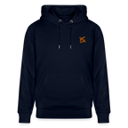 Hoodie unisexe face avant couleur bleu marine avec logo brodé orange 