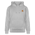 Hoodie unisexe face avant couleurgris chiné avec logo brodé orange 