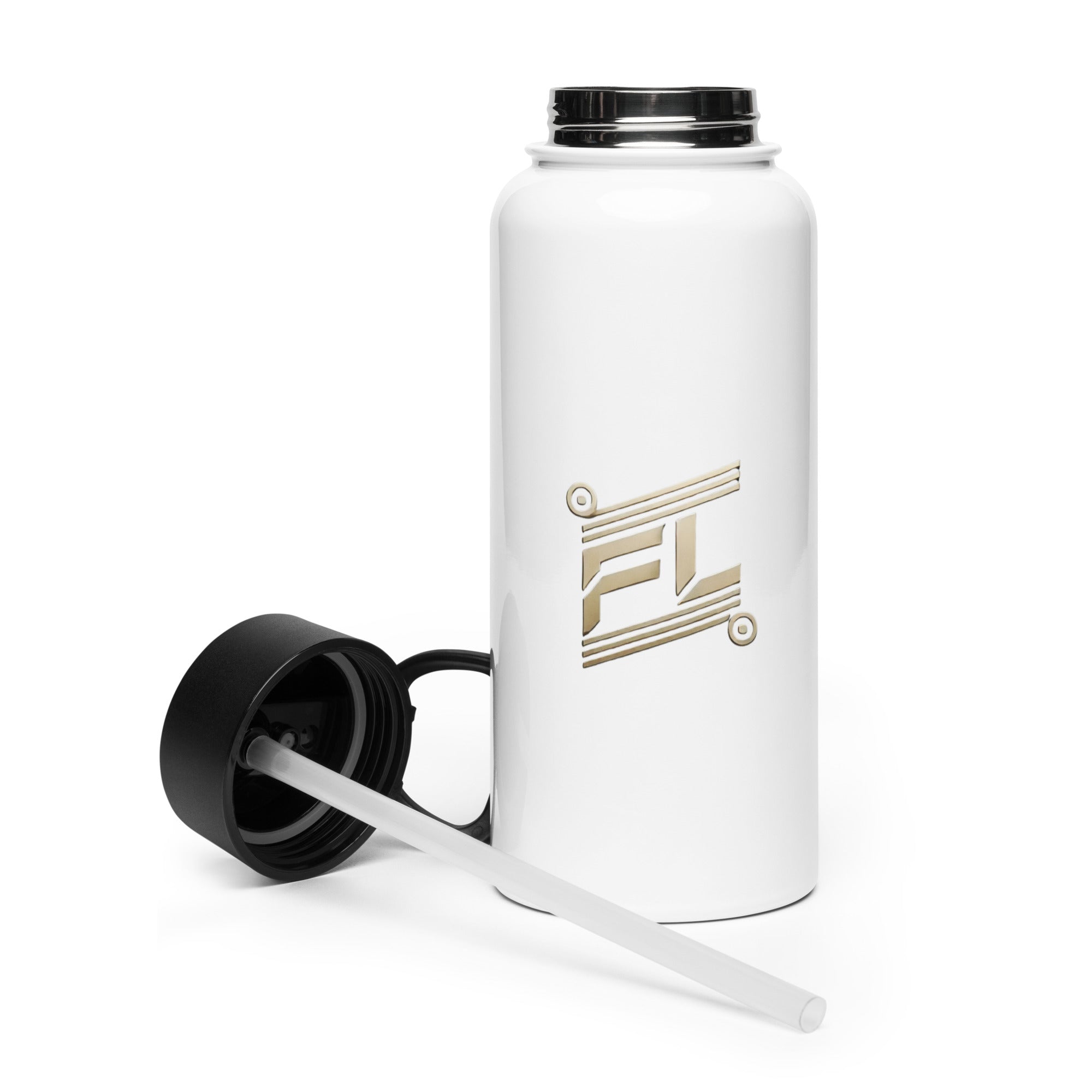 Gourde en acier inoxydable avec paille avec logo FL doré 