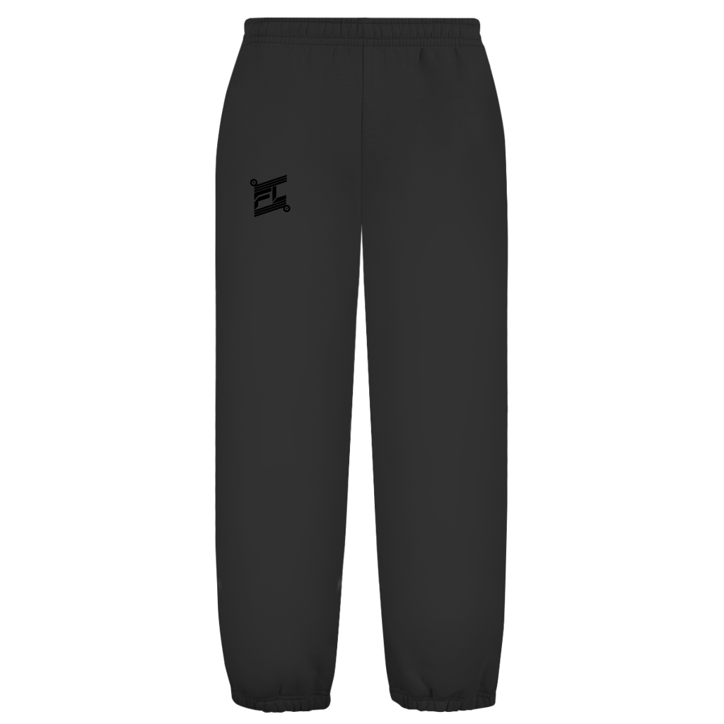 Vue de face du jogging oversize blanc FL-FIT, coupe large lifestyle sport avec taille élastique confortable.