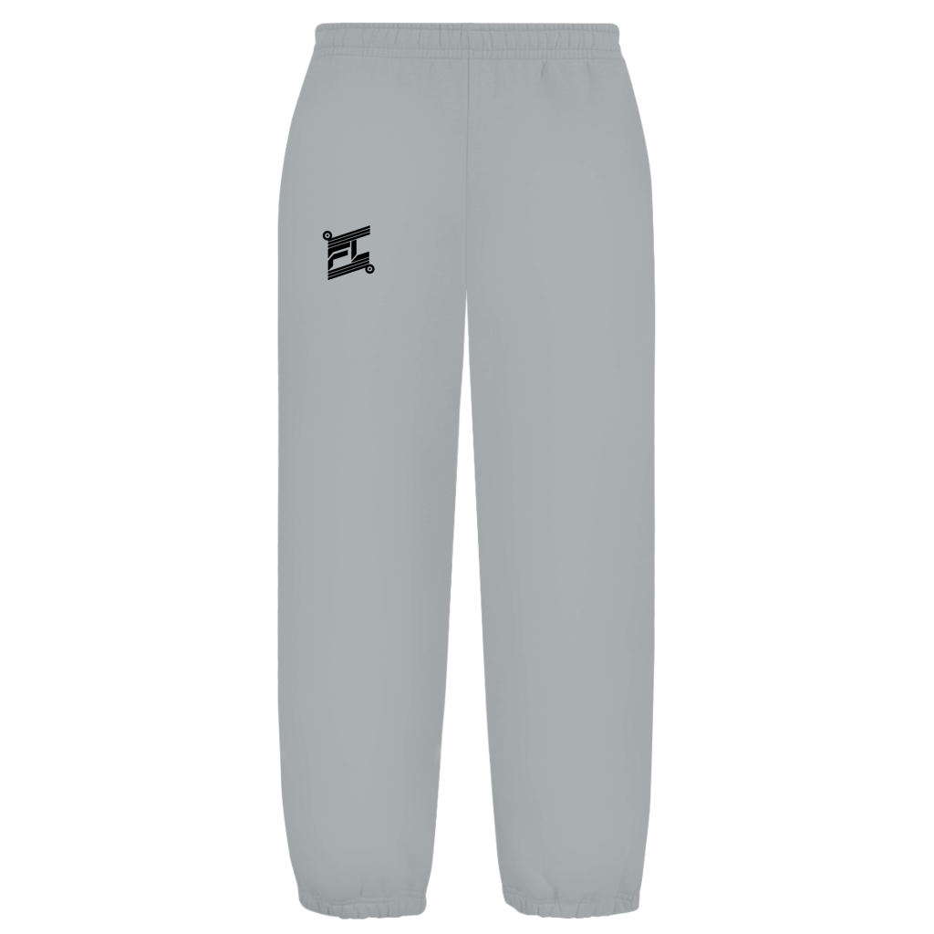Pantalon oversize fluffy bleu logo FL noir floqué sur la jambe droite