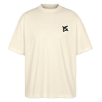 face avant d'un t-shirt unisexe oversize couleur beige de la marque FL-FIT avec le logo noir brodé pour un look décontracté 