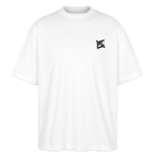 face avant d'un t-shirt unisexe oversize couleur blanc de la marque FL-FIT avec le logo noir brodé pour un look décontracté 