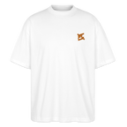 Face avant d'un t-shirt oversize couleur blanc avec le logo orange brodé pour un look décontracté  