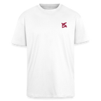 face avant d'un t-shirt unisexe oversize couleur blanc de la marque FL-FIT avec le logo rouge brodé pour un look décontracté 