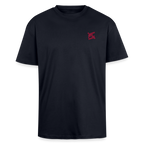 face avant d'un t-shirt unisexe oversize couleur bleu marine de la marque FL-FIT avec le logo rouge brodé pour un look décontracté 