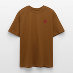 face avant d'un t-shirt unisexe oversize couleur caramel de la marque FL-FIT avec le logo rouge brodé pour un look décontracté 