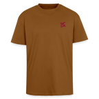 face avant d'un t-shirt unisexe oversize couleur caramel de la marque FL-FIT avec le logo rouge brodé pour un look décontracté 