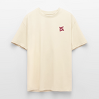 face avant d'un t-shirt unisexe oversize couleur crème de la marque FL-FIT avec le logo rouge brodé pour un look décontracté 
