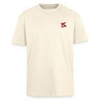 face avant d'un t-shirt unisexe oversize couleur crème de la marque FL-FIT avec le logo rouge brodé pour un look décontracté 