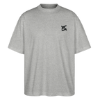 face avant d'un t-shirt unisexe oversize couleur gris chiné de la marque FL-FIT avec le logo noir brodé pour un look décontracté 