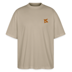 Face avant d'un t-shirt oversize couleur gris pierre avec le logo orange brodé pour un look décontracté  