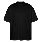 face avant d'un t-shirt unisexe oversize couleur noir de la marque FL-FIT avec le logo noir brodé pour un look décontracté 