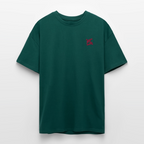 face avant d'un t-shirt unisexe oversize couleur vert foret de la marque FL-FIT avec le logo rouge brodé pour un look décontracté 