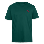 face avant d'un t-shirt unisexe oversize couleur vert foret de la marque FL-FIT avec le logo rouge brodé pour un look décontracté 