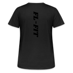 Dos d'un t-shirt couleur noir avec noté FL-FIT en noir