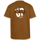 Dos d'un T-shirt ICONIC oversize epais - caramel léger avec noté never give up FL-FIT 
