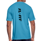 homme de dos avec un T-shirt respirant Homme - bleu saphir noté FL-FIT en noir 