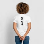Dos d'un t-shirt couleur blanc avec noté FL-FIT en noir