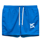Short de bain homme FL-Fit cobalt blue bleu électrique, séchage rapide, doublure filet, cordon ajustable taille, logo FL blanc contrasté, poche arrière pression, bain plage sport nautique, fond blanc isolé