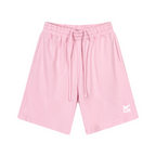 Short en coton rose avec taille élastique, longs cordons et poches latérales
