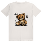 Dos du t-shirt en coton unisexe blanc cassé avec une illustration de teddy bear style street art grunge.