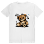 Dos du t-shirt en coton unisexe blanc avec une illustration de teddy bear style street art grunge et le logo FL-Fit.